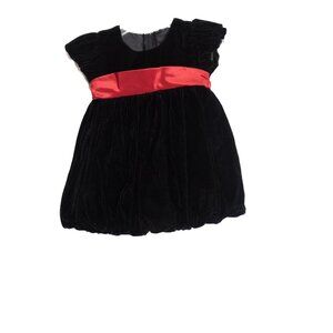 Black Velvet Size 12M Baby Girl Dress With Red Sash Bow Back Closure